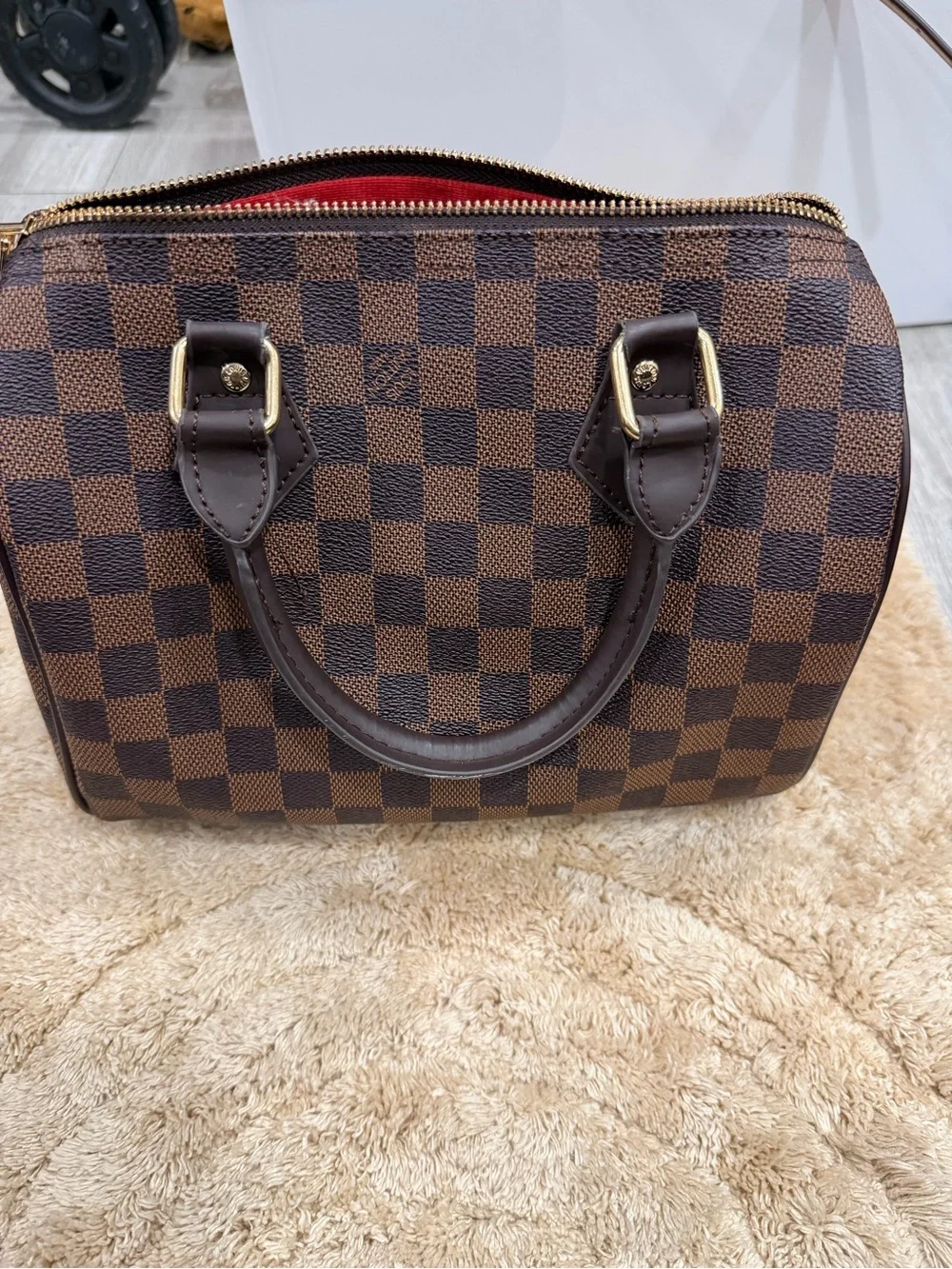 Brown Checker Pattern Women's Satchel Bag